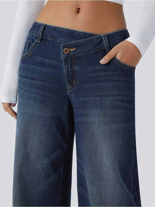 Halara Flex Asymmetric Low Rise Zipper Pockets Baggy Wide Leg Washed Casual M - Image 6
