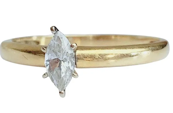 14K 14KT Marquise Cut Diamonique Cubic Zirconia Yellow Gold Ring Sz 8.75 - Image 2