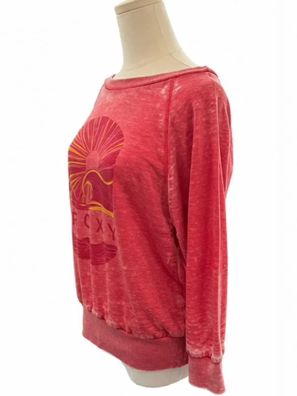 Roxy Size Large Red Burnout Graphic Sweatshirt Wide Neck Surf Beach Pullover - Image 2