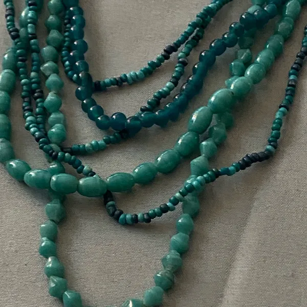 16” Multi Strand Necklace Turquoise Teal Green Blue Beads Various Sizes Vintage - Image 2