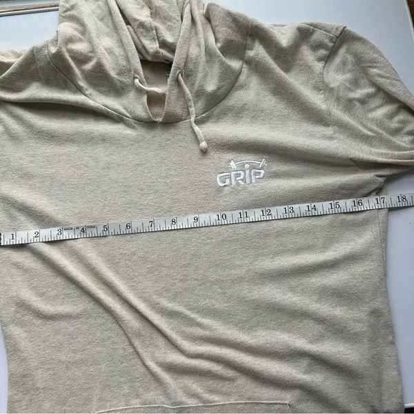 Barbell Workout Lightweight Hoodie Womens Large Beige Gym Pullover - Image 6