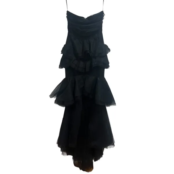 NEW NWT Michael Costello X Revolve Alai Strapless Tulle Maxi Gown In Black - Image 3