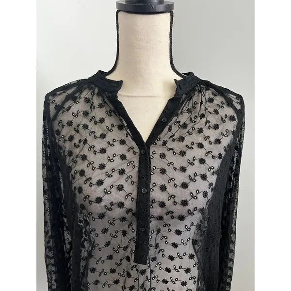 Express Black Sheer Floral Long Sleeve Blouse Large Goth Chic Romantic Whimsigoth Top - Image 3