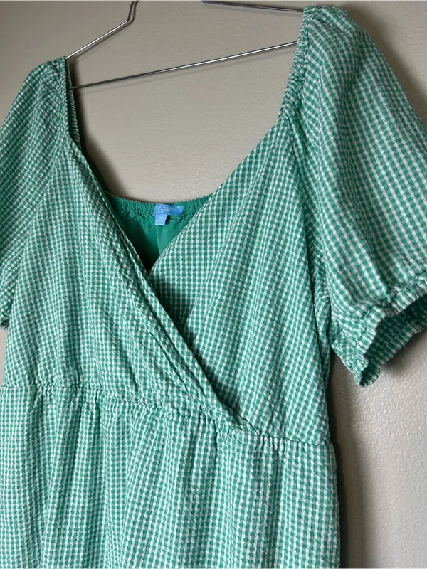 Draper James Green Gingham Puff Sleeve Dress Vacation Size 2X - Image 5