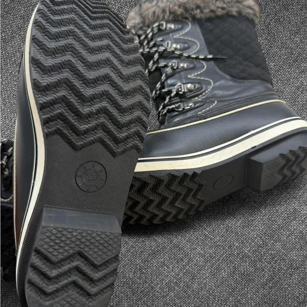 Black Faux Fur Trim Winter Snow Boots - Image 3