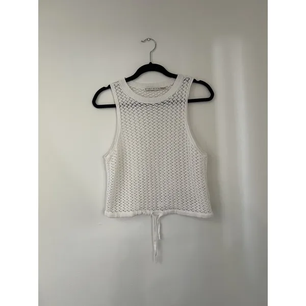 Alice + Olivia White Tevin Open Knit cropped drawstring Tank Top Size M coverup - Image 2
