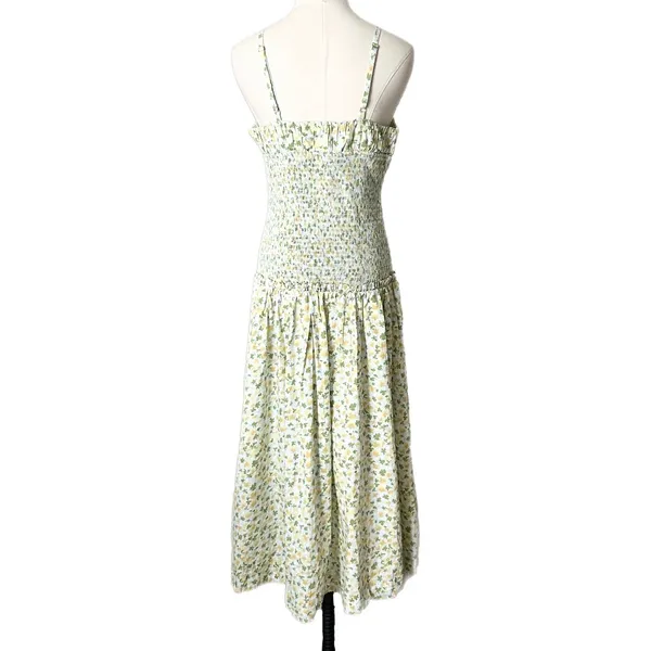 Free People Lavender Daze Floral Smocked Midi Dress Yellow Green Cotton Medium - Image 4