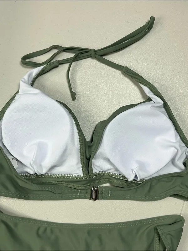 Olive Green Two-Piece Bikini Swimsuit | Halter Wrap Top Women’s Size Small NWOT - Image 5