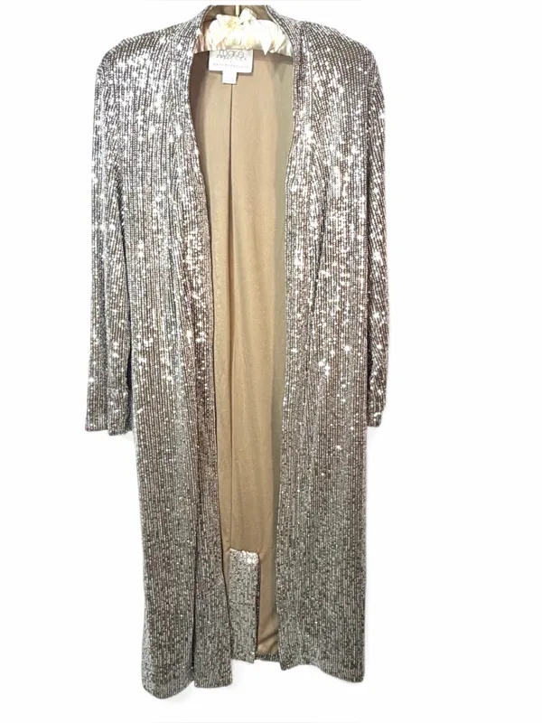 ANTHROPOLOGIE MARE MARE X Women’s Silver Sequin Duster Open Front Jacket Size S - Image 3