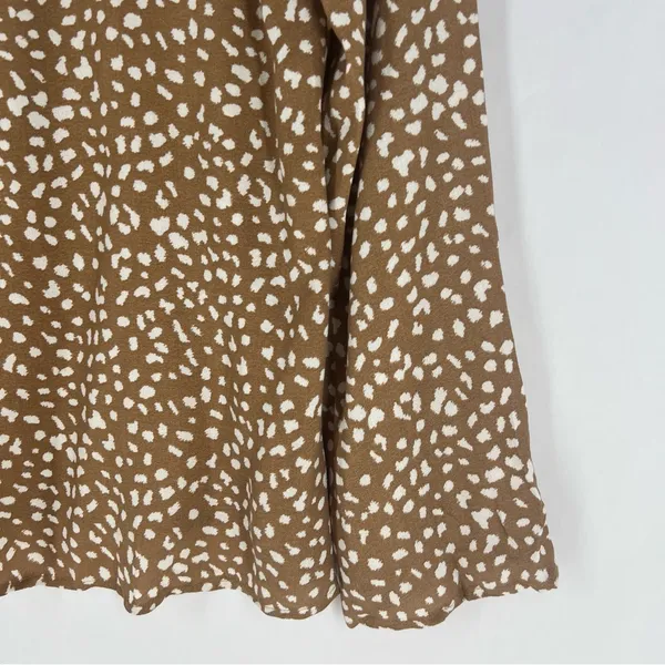 Maurices Brown & White Speckled Dot Print Flare Sleeve Tie Front V-Neck Blouse S - Image 12
