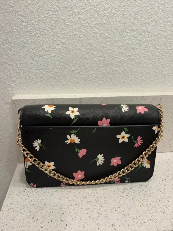 Kate Spade KF441 Madison Floral Waltz Flap Convertible Crossbody Black EUC - Image 4