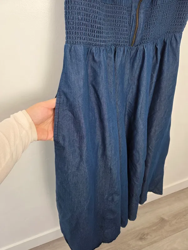 Step In Style Blue Denim Maxi Dress Culottes Wide Leg Smocked Plus Size 2X - Image 7
