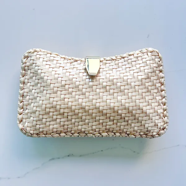 Cream clutch with strap woven chain White - Image 2
