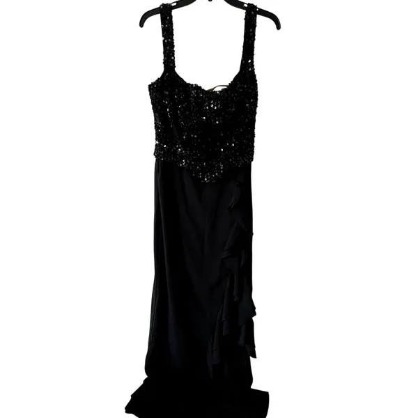 Oh Polly Robina Embellished Ruffle-Trim Corset Gown Maxi Dress in Black size 14 - Image 3