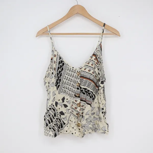 Paper Crane Geometric Abstract Button Front Cami Tank Top Cream Black Large - Image 2