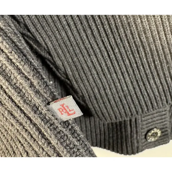 Lauren Ralph Lauren Sweater Womens Gray Hooded Button Front Cardigan‎ Ribbed XL - Image 2