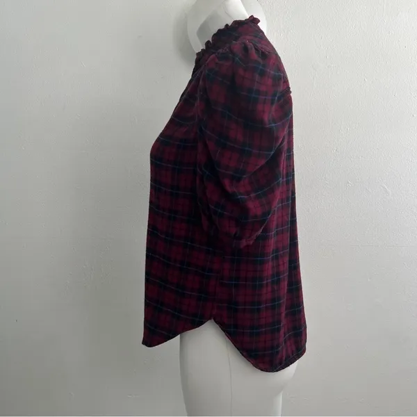 NEW Gap Women's XSMALL Red Plaid Puff Sleeve High Neck Blouse - Image 6