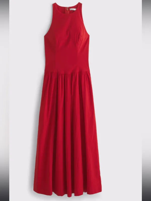 Abercrombie & Fitch High-Neck Drop-Waist Midi Dress sz M - Image 2