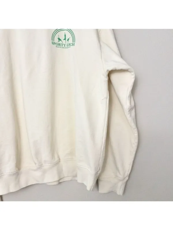 NEW Sporty & Rich Fitness Group Crewneck Sweatshirt M Off White Fleece Oversized - Image 9