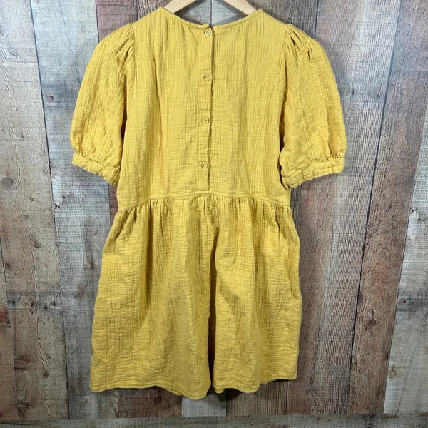 Dokotoo Gauze Babydoll Dress Large Mustard Yellow Puff Sleeve Cottagecore - Image 5