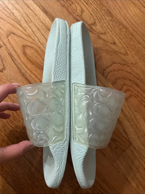 Coach Light Blue Signature Embossed Slide Sandals with Clear Jelly Strap size 10 - Image 4
