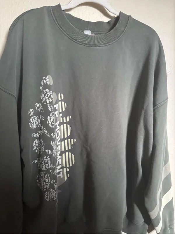 Free People Movement All Star Buti Logo Sweatshirt Sz L Oversized Green Stripe - Image 4