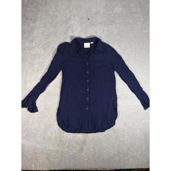Maeve Anthropologie Womens 2 Navy Blue Button Front Tunic Blouse - Image 3