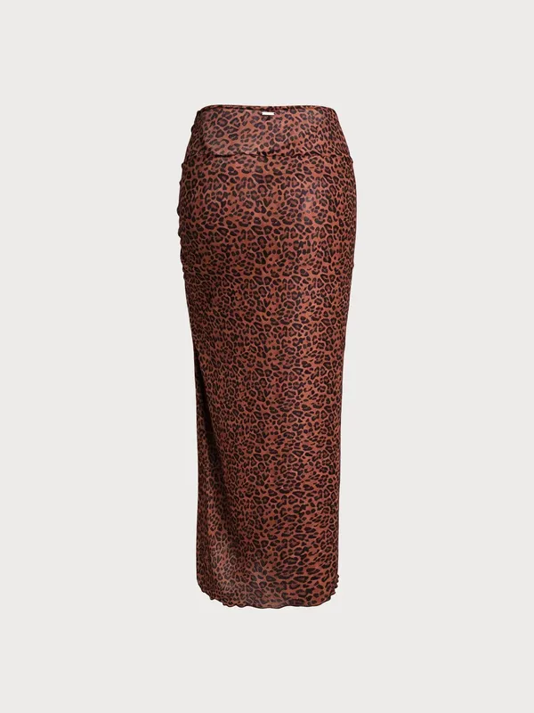 Berlook Leopard Print Mesh Maxi Cover up Skirt - Image 7