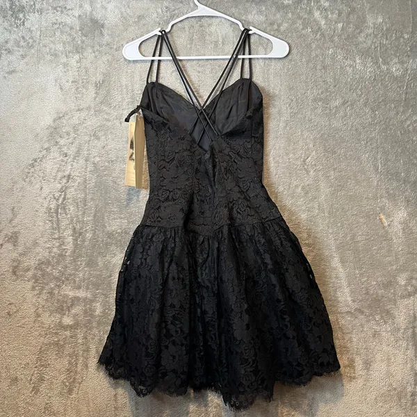 Vintage Black Lace Mini Sequins Dress Romantic Gothic Deadstock‎ New Sz 6 Punk - Image 4