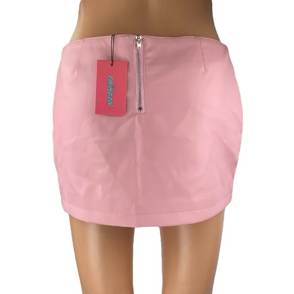 NEW Edikted Pink Low Waist Zip Faux Leather Vegan Straight Mini Skirt Size S - Image 3