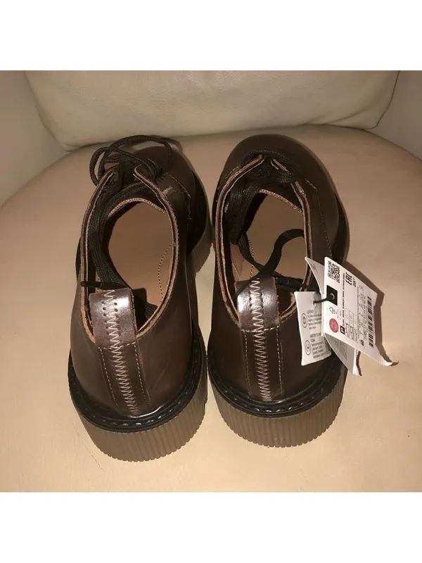 ZARA Unisex Brown Loafers Chunky sole & heel real Leather office-wear preppy 9.5 - Image 5