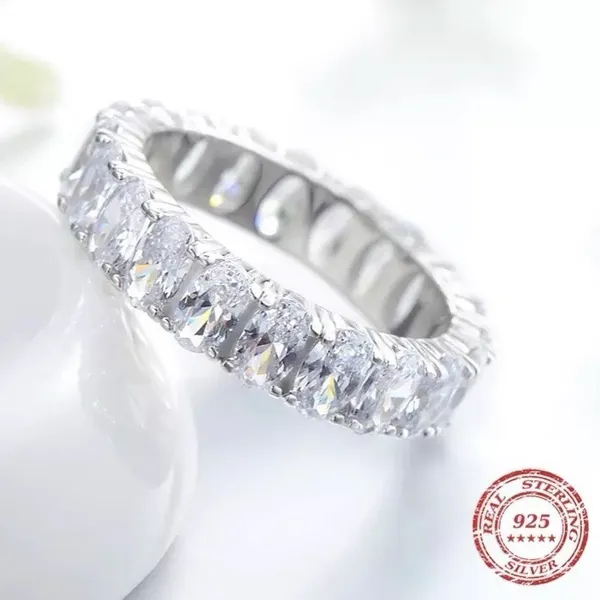Sterling Silver SIZE 9 925 Oval Cubic Zirconium Eternity Ring - Image 3