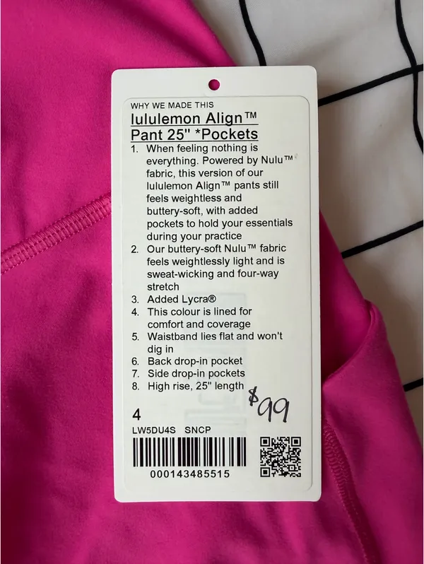 Woman’s Lululemon Sonic Pink Align Leggings Size 4. New With Tags. - Image 3