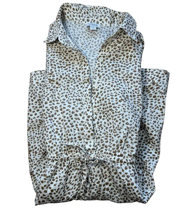 J.Crew Womens Brown Animal Print Short Sleeve Collared Mini Dress Size 4P - Image 6