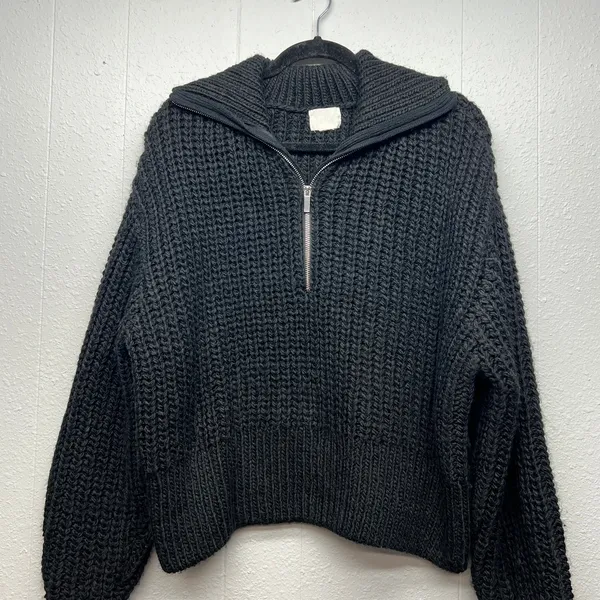 H&M 1/4 Zip Super Chunky Knit Ribbed Sweater Womens M/L Preppy Dark Academia - Image 3