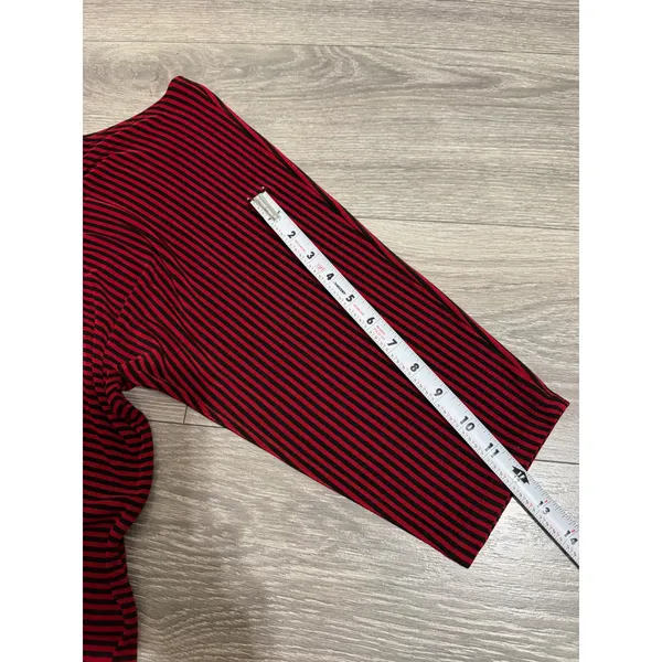 Made in Heaven Top L Red Black Striped Scoop Neck 3/4 Dolman‎ Sleeve Oversized - Image 6
