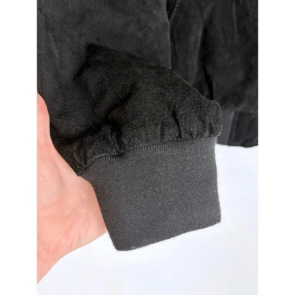 Vintage 90s Black Suede Bomber Jacket Minimalist Leather Reed M - Image 8