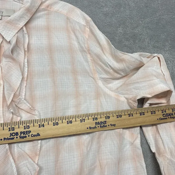 Loft Womens Shirt XL Orange White Plaid Button‎ Ruffle Cotton Top Ann Taylor - Image 7