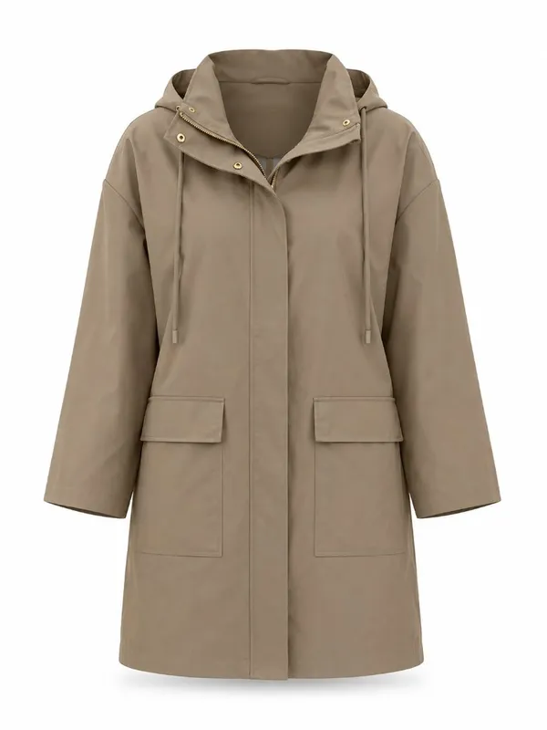 Reserved Oversized Long Hooded Raincoat Women’s L Tan - Image 2