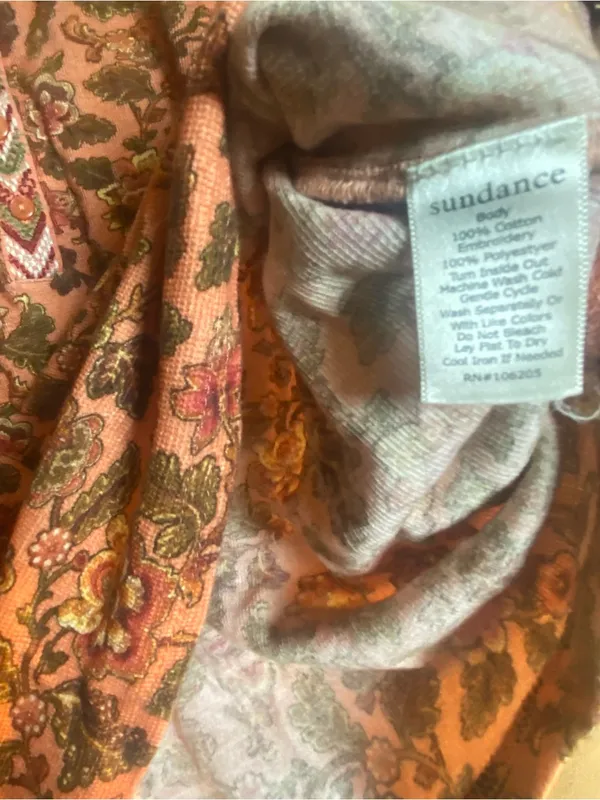 Sundance floral orange 3/4 sleeve waffle knit Henley top‎ small cotton twilight - Image 7