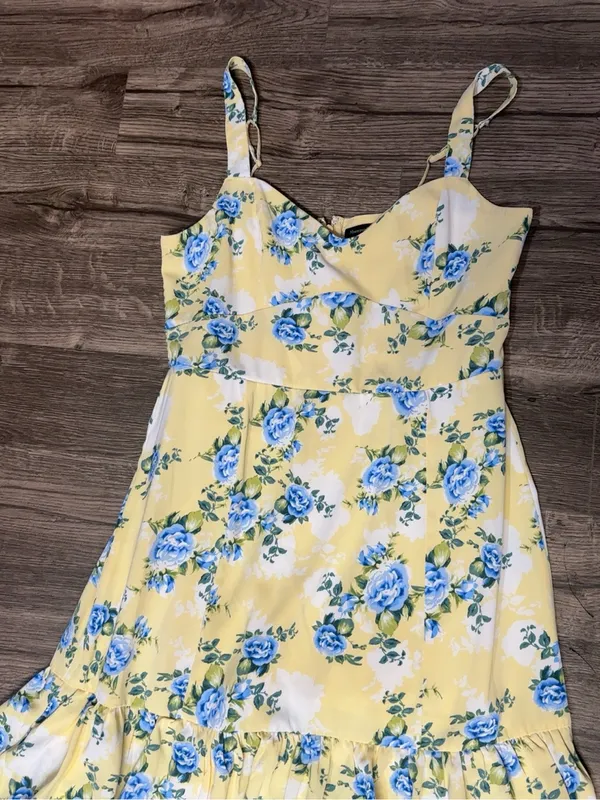 Abercrombie & Fitch Yellow Floral Tiered Midi Dress with Blue Accents - Image 6