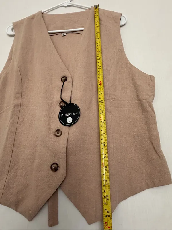 NWT Heipeiwa Women Beige Cotton Linen Button Front Tailored Vest Top Sz L(A858) - Image 4