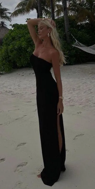 Tiger Mist Black Xenia Strapless Tub Maxi Bodycon Slit Dress - Image 2
