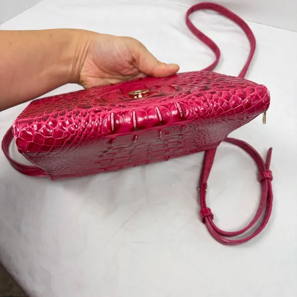 Brahmin Phlox Pink Minuette crocodile crossbody purse mild wear. flap zip pocket - Image 7