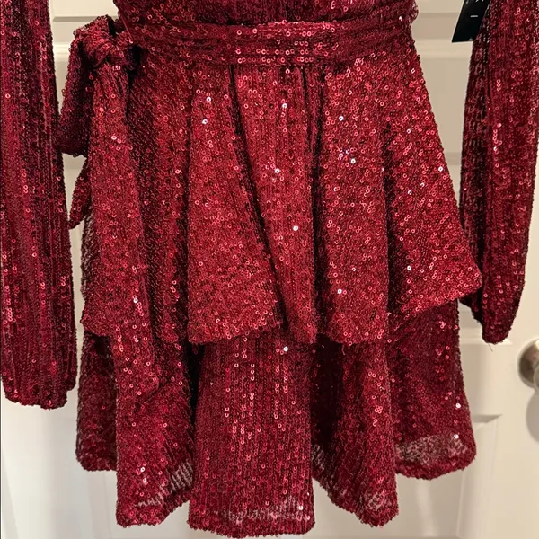 Trixxi Burgundy Sequin Wrap Dress Size 1 NWT Party Holiday‎ Cocktail Glam - Image 5