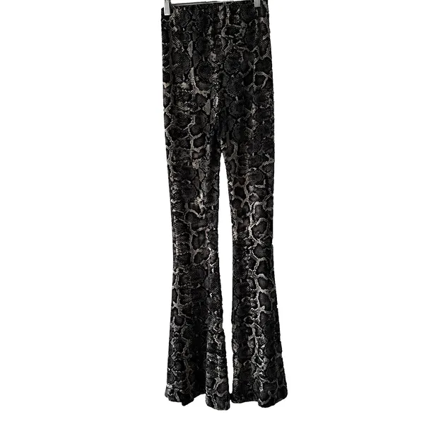 Show Me Your Mumu Snake Print Flare‎ Pants Black Grey Python Bell Bottoms XS - Image 6