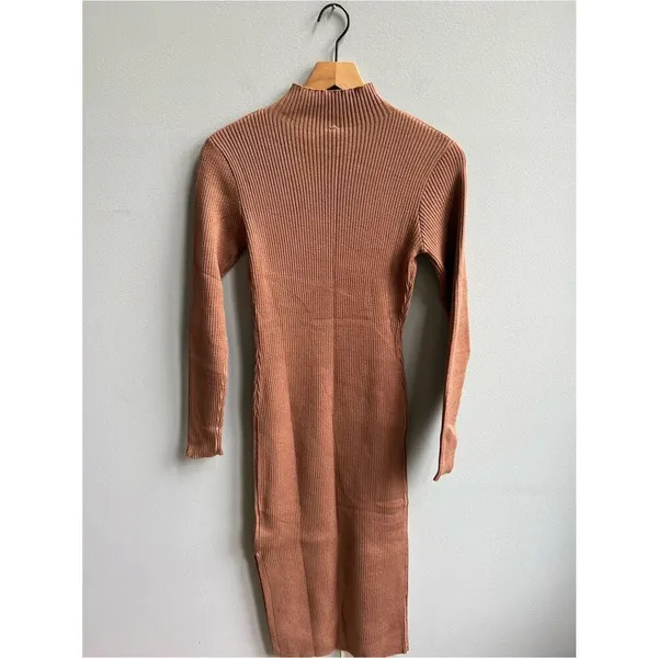 Anrabess NWT Ribbed Mock Neck Bodycon Midi Dress in Brown Size Small - Image 8