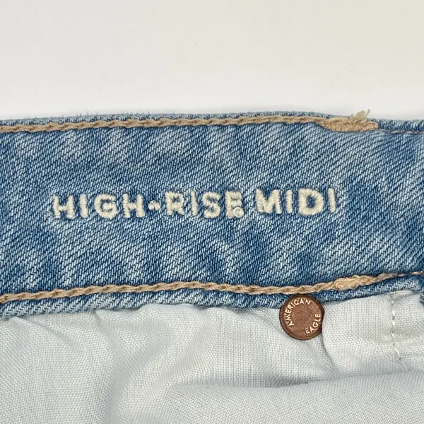 American Eagle Cargo Denim Skirt‎ Womens 16 Light Wash Stretch Front Slit Y2K - Image 12