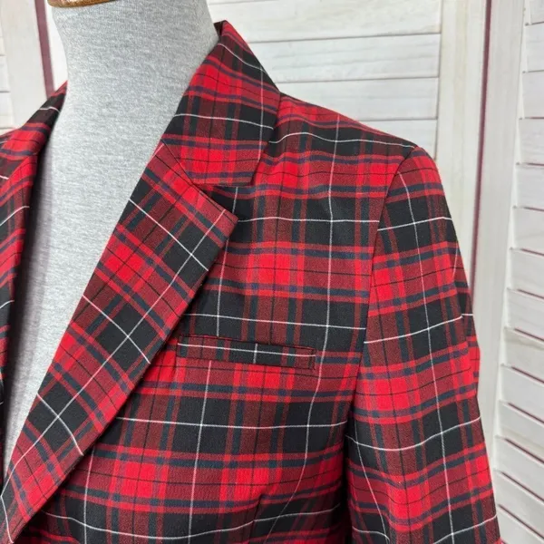 BeFree Tartan Plaid Double Breasted Tie Waist Trench‎ Overcoat Red XS - Image 6