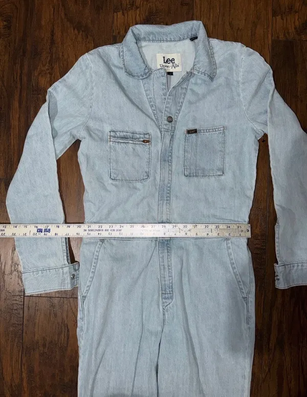 Lee X-small Women's Light Blue Denim Jumpsuit Union-Alls Zip Long Sleeve - Image 5